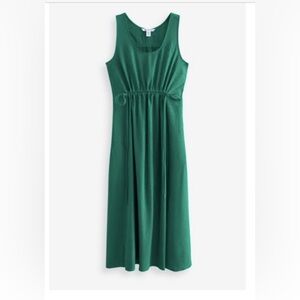 Athleta Echo Dress Emerald Green Sleeveless Midi Drawstring Waist Athleisure
